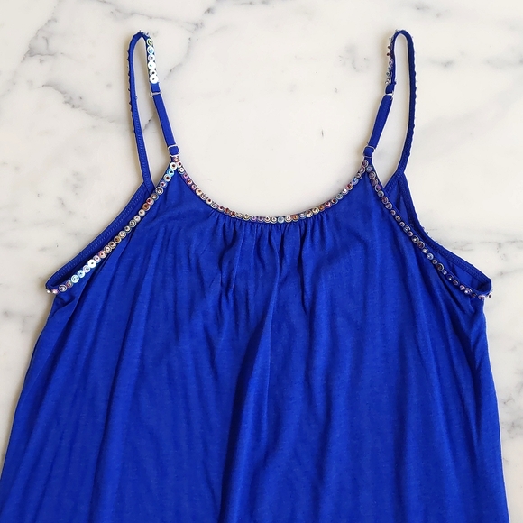 NWOT. Express Cotton Modal Loose Fit Tank Top with colorful sparkling and beads. - Picture 6 of 7